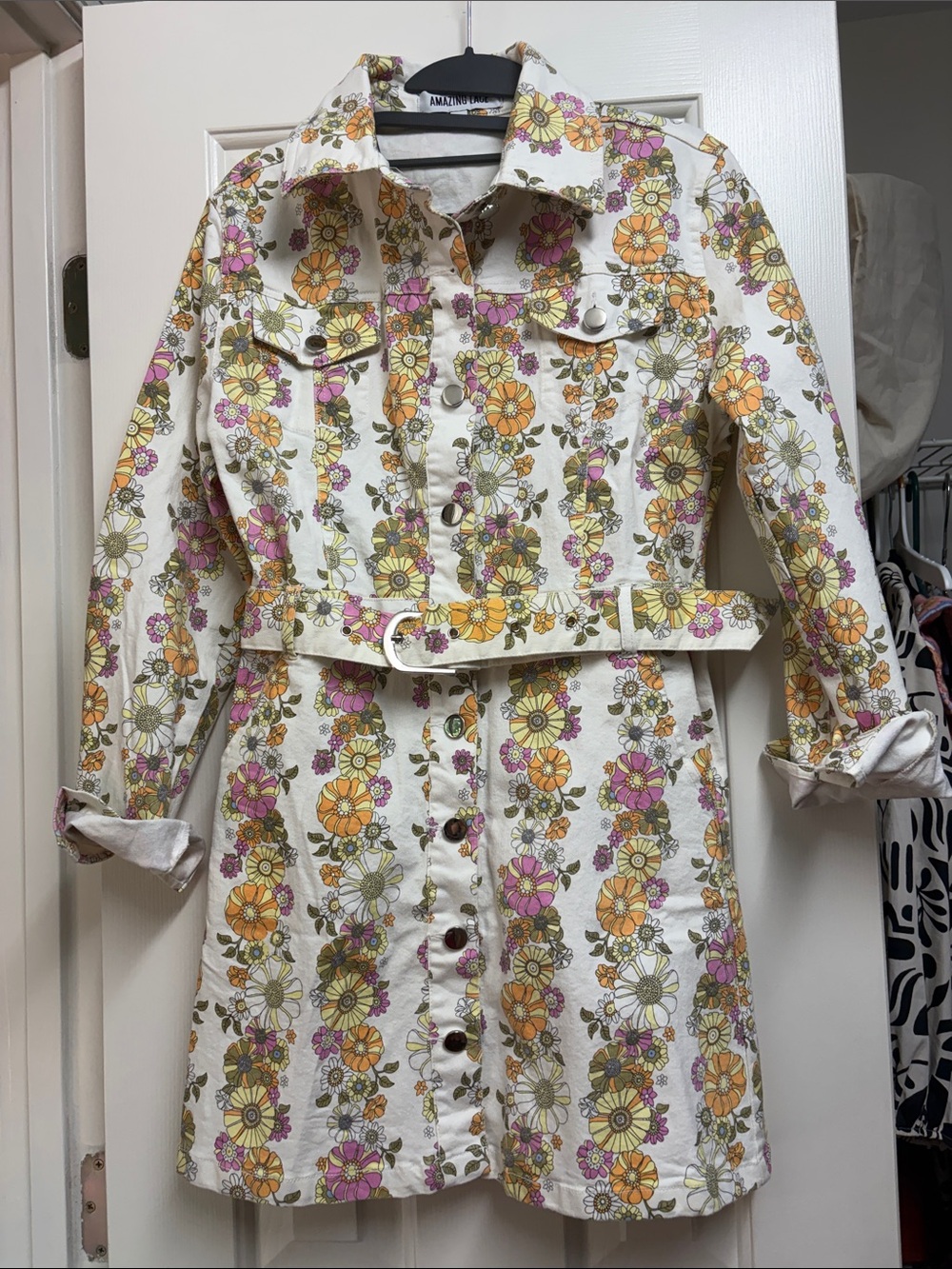 Amazing Lace White Floral Mini Dress with Yellow & Pink Flowers